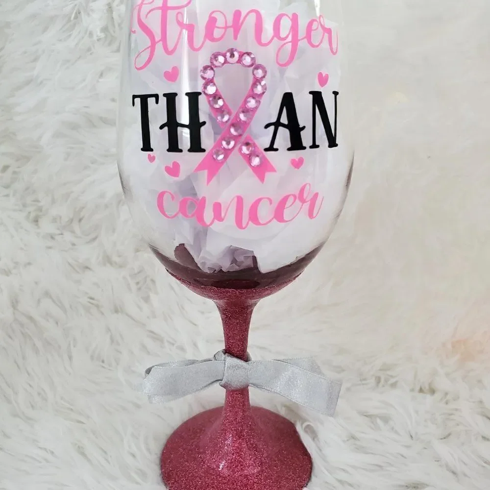Breast Cancer Wine Glass, Pink Rhinestone Tumbler